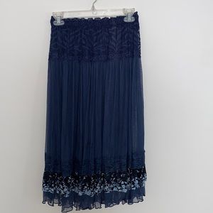 Blue lace and mesh midi skirt